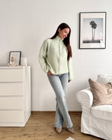 Strickjacke mit Zipper fein gestreift Beige/Mint