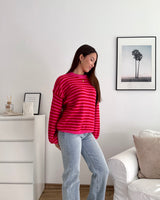 Strickpullover gestreift Pink/Rot