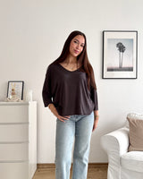 Dünner Strickpullover Dunkelbraun