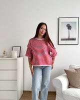 Kurzarm Strickpullover gestreift Rot/Rosa