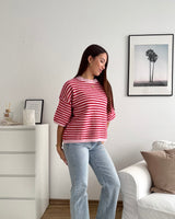 Kurzarm Strickpullover gestreift Rot/Rosa