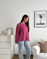 Longsleeve mit Streifen Flieder/Rot