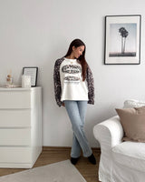 California Sweater mit Leomuster Weiß