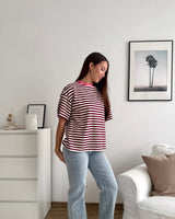 T-Shirt Creative my Services mit Streifen Pink/Weinrot