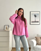 Strickjacke mit Zipper Pink