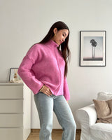 Strickjacke mit Zipper Pink