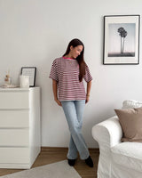 T-Shirt Creative my Services mit Streifen Pink/Weinrot