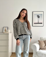 Strickjacke gestreift Schwarz