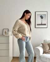 Strickjacke gestreift Taupe
