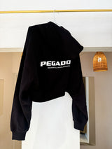 Luna Logo Oversized Cropped Hoodie Black White