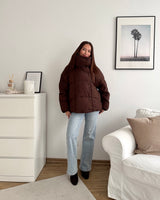 Puffer Jacke mit hohem Kragen Braun
