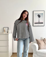 Longsleeve Moment mit Streifen Schwarz/Pink
