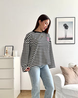 Longsleeve Moment mit Streifen Schwarz/Pink