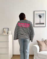 Longsleeve Moment mit Streifen Schwarz/Pink