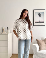 T-Shirt mit Dots Weiß/Braun