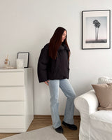 Kurze Oversized Puffer Jacke Schwarz