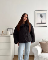 Kurze Oversized Puffer Jacke Schwarz