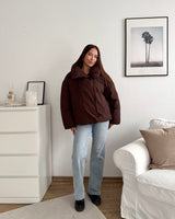 Kurze Oversized Puffer Jacke Braun