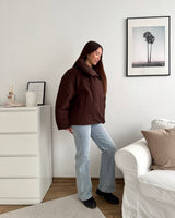 Kurze Oversized Puffer Jacke Braun