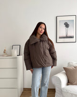 Kurze Oversized Puffer Jacke Taupe