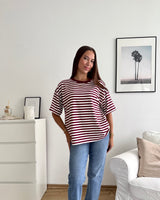 T-Shirt mit Streifen Weinrot/Weiß
