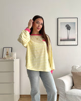 Longsleeve Patch mit Streifen Gelb/Pink