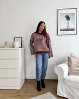 Strickpullover gestreift Weinrot/Weiß