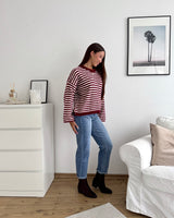 Strickpullover gestreift Weinrot/Weiß