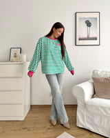 Longsleeve Patch mit Streifen Grün/Pink