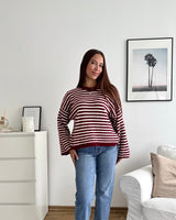Strickpullover gestreift Weinrot/Weiß
