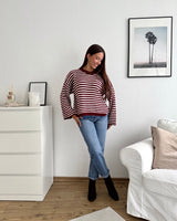 Strickpullover gestreift Weinrot/Weiß