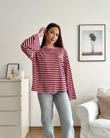 Longsleeve Moment mit Streifen Weinrot