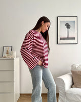 Longsleeve Moment mit Streifen Weinrot