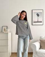 Longsleeve Moment mit Streifen Schwarz/Gelb