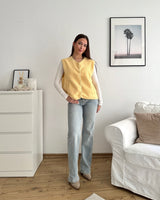 Kurze Teddy Weste mit Knopfleiste Pastell Gelb