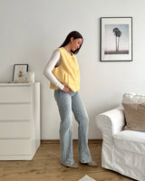 Kurze Teddy Weste mit Knopfleiste Pastell Gelb