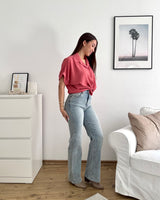 Cropped Bluse mit Knoten Altrosa