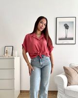 Cropped Bluse mit Knoten Altrosa