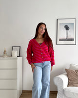 Strickjacke gestreift Rot/Pink