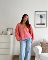 Strickjacke gestreift Rosa/Orange