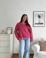 Strickpullover gestreift Rosa/Rot
