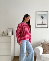 Strickpullover gestreift Rosa/Rot