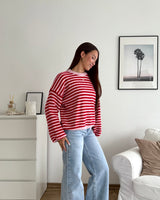 Strickpullover gestreift Weiß/Rot