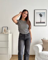 T-Shirt mit Raffung gestreift Strick Navy