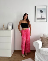 Plissee Hose mit Leomuster Pink