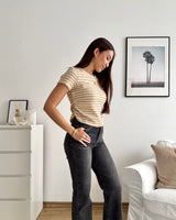 T-Shirt mit Raffung gestreift Strick Taupe