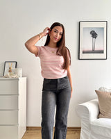 T-Shirt mit Raffung gestreift Strick Pink