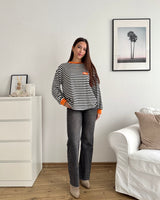 Longsleeve Patch mit Streifen Schwarz/Orange
