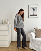 Longsleeve Patch mit Streifen Schwarz/Orange