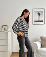 Longsleeve Patch mit Streifen Schwarz/Orange